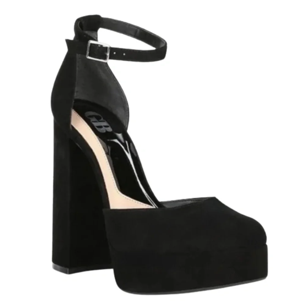 NEW GB Gianni Bini The Runway Suede Ankle Strap Platform Heels in Black